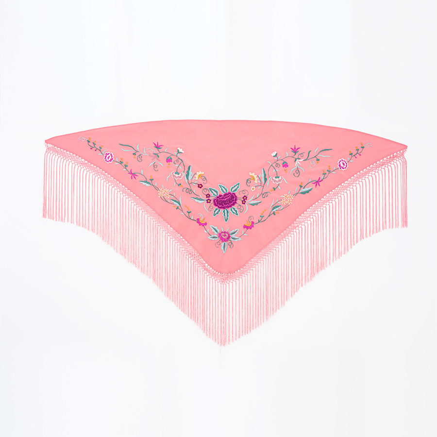 Manton Lola Rosa Palo Manton De Flamenca Para Mujer Tamano 1 05cm Tela De Crespon Color Rosa Palo Bordado Con Flores Buganvilla Y Verdes Fermont Complementos